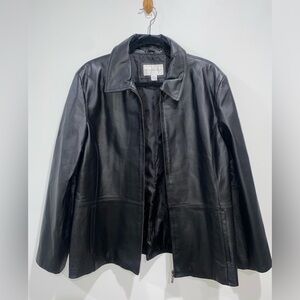 Worthington Genuine Black Leather Jacket with Side Pockets | Women’s Size XL